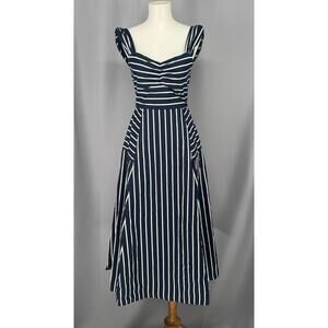 NWT Zoe Claire Dress XS Blue Stripe Sweetheart Midi Sundress Nautical Coastal